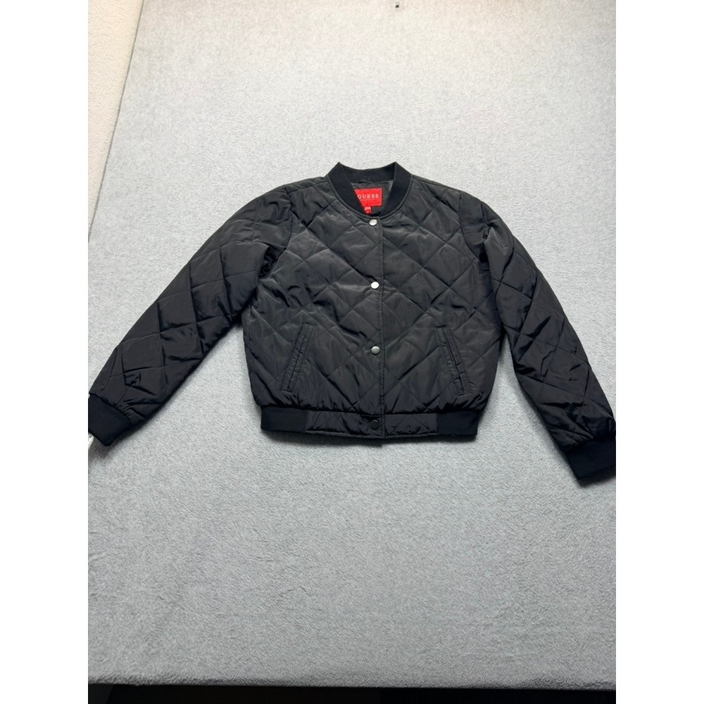 Guess Los Angeles Womens Small Black Diamond Quilted Bomber Jacket Snap Front